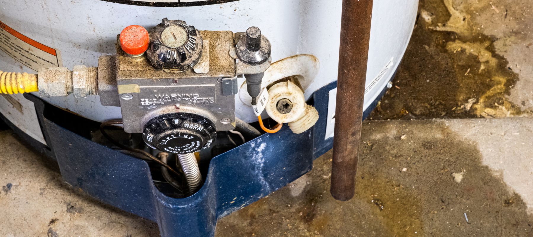 closeup of the bottom of a tanked water heater